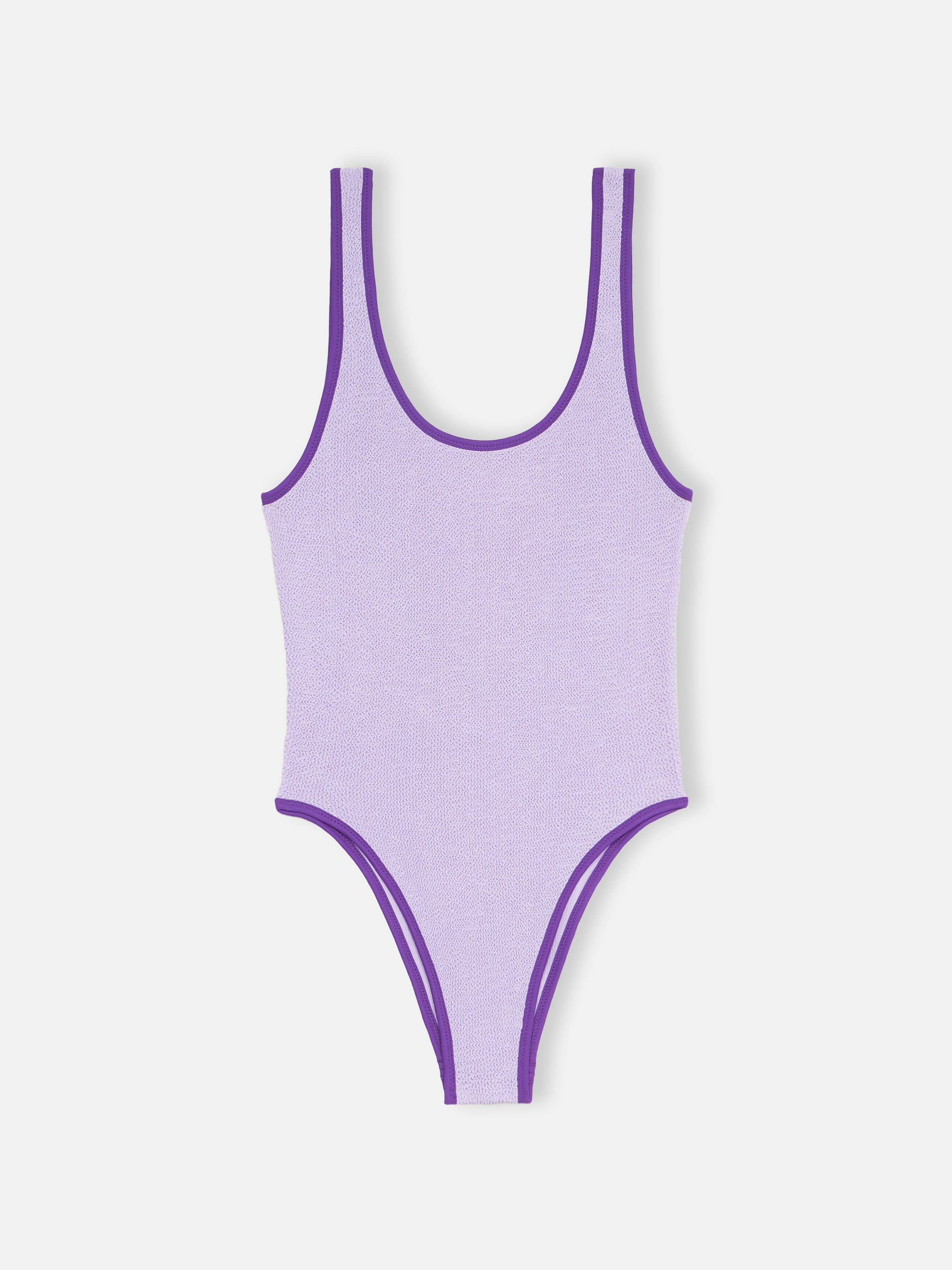 Althea Lilac Crinkle One-Piece Swimsuit With Purple Piping | Special Edition Pink One Piece