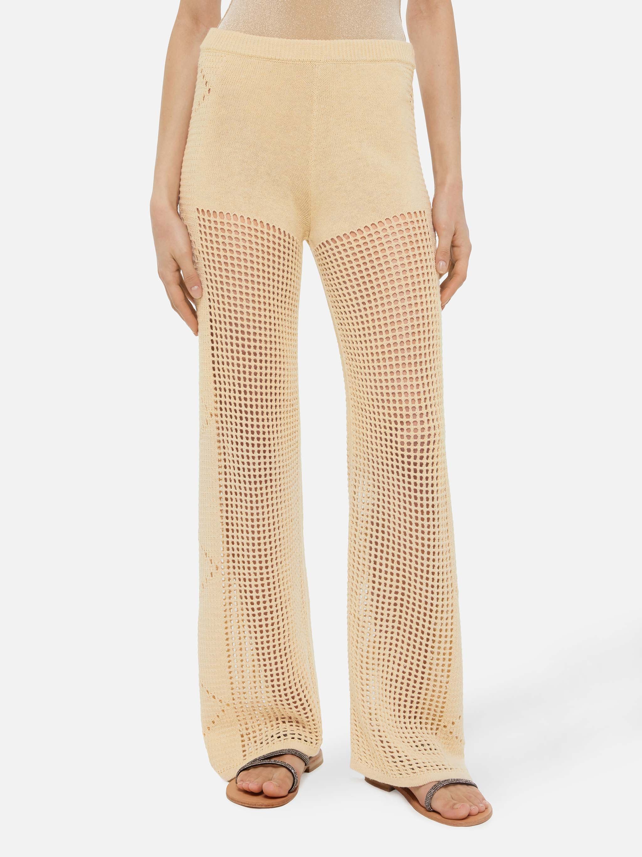 Alva Beige Crochet Flared Pants White