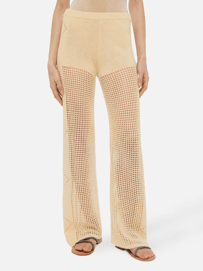 Alva Beige Crochet Flared Pants White