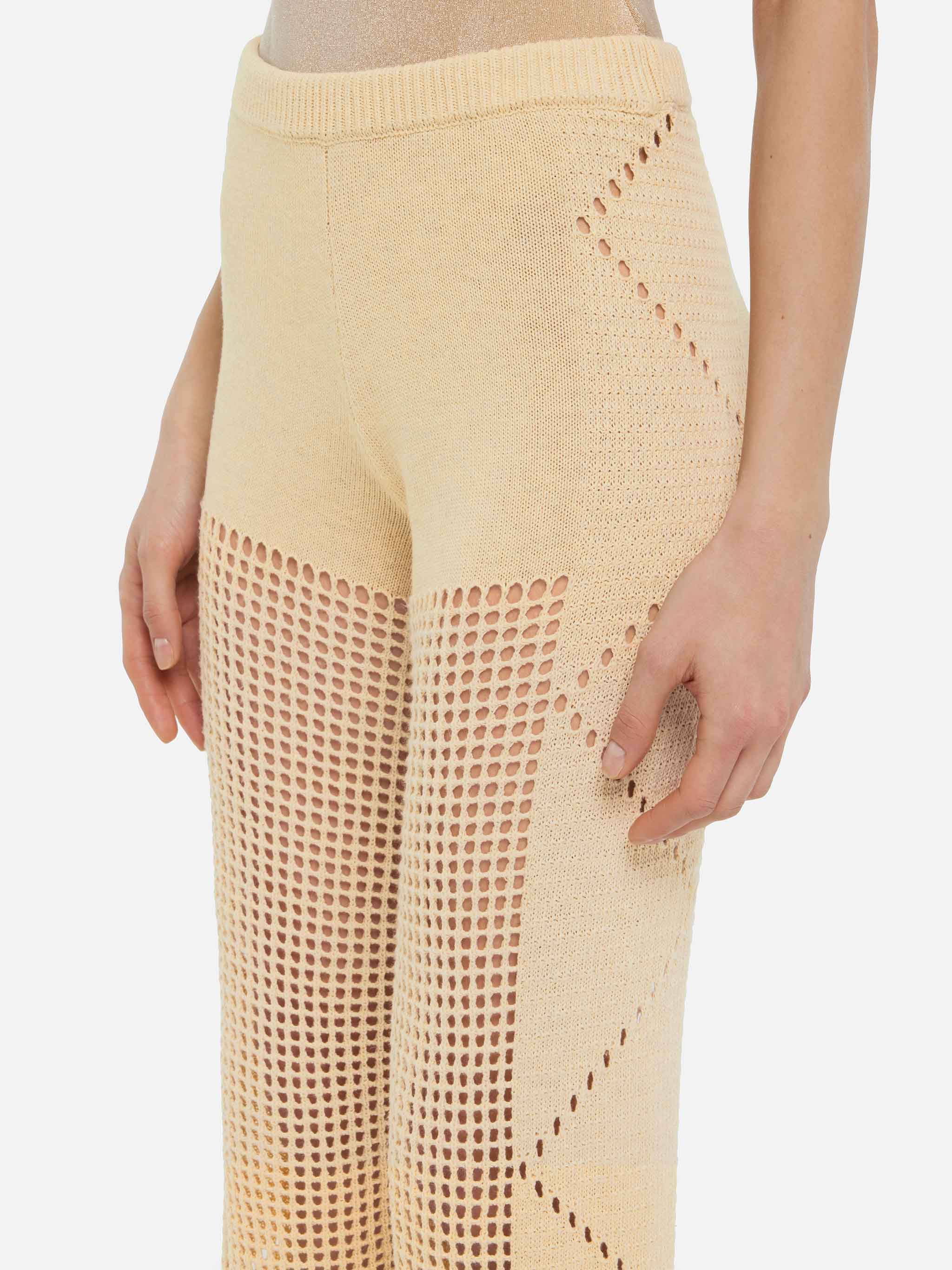 Alva Beige Crochet Flared Pants White