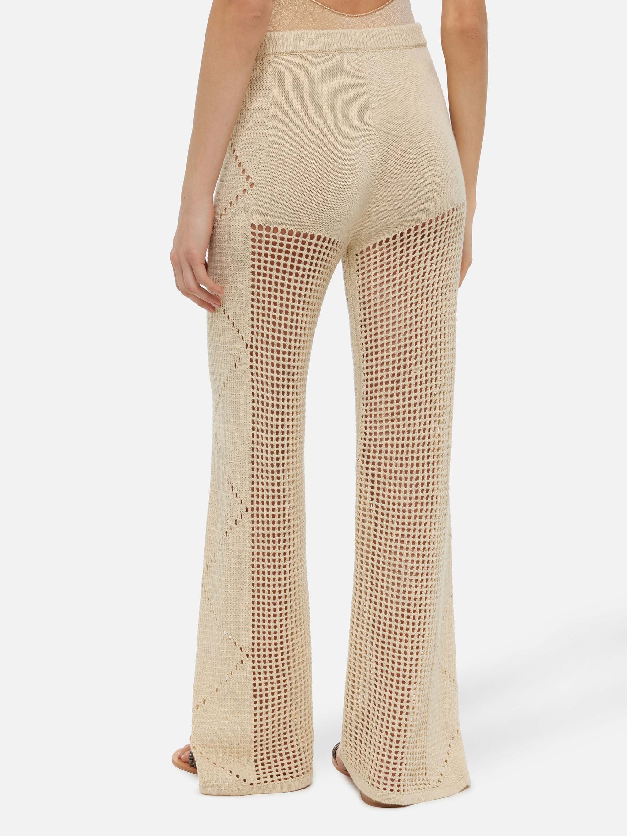 Alva Beige Crochet Flared Pants White
