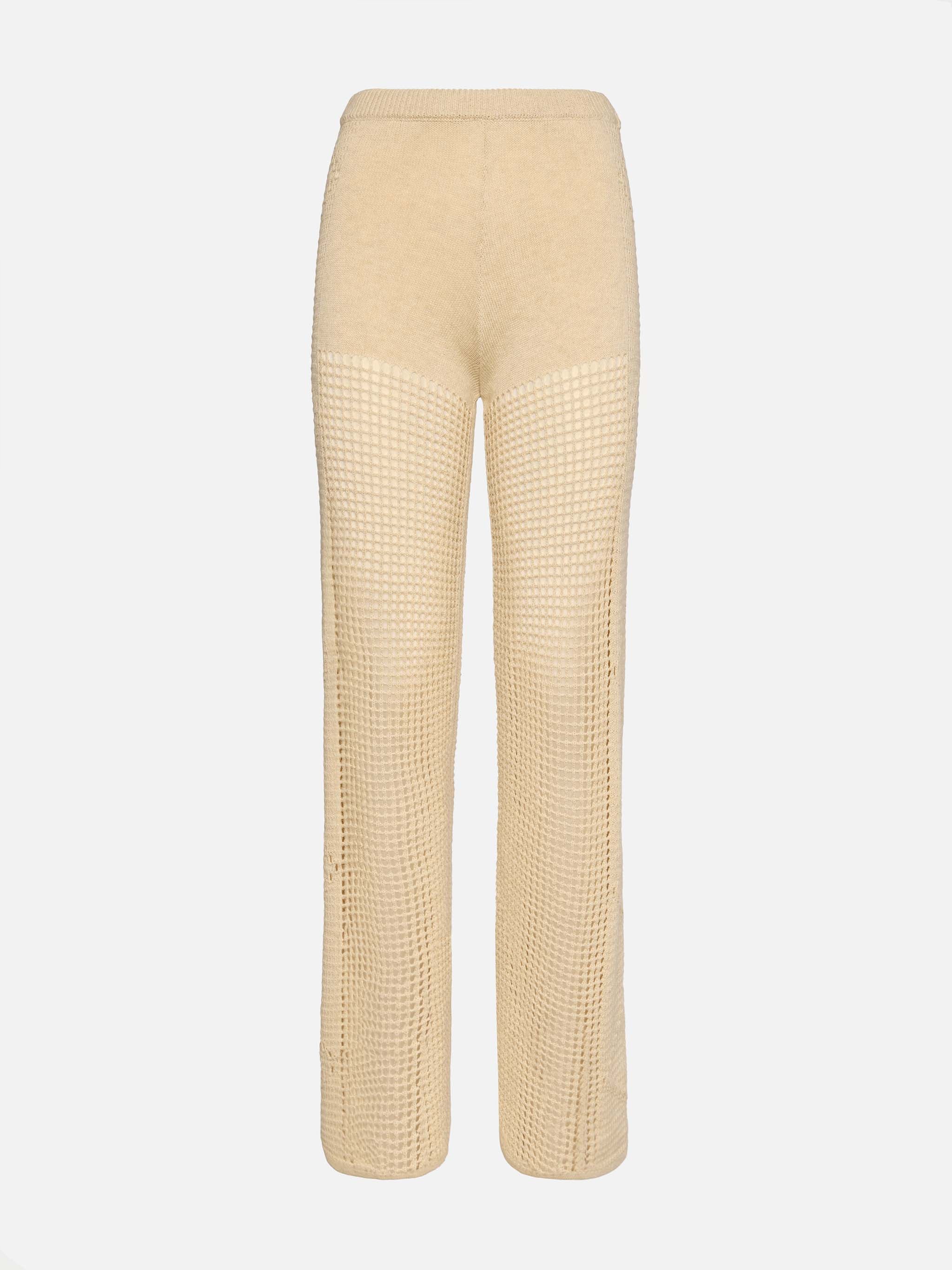 Alva Beige Crochet Flared Pants White