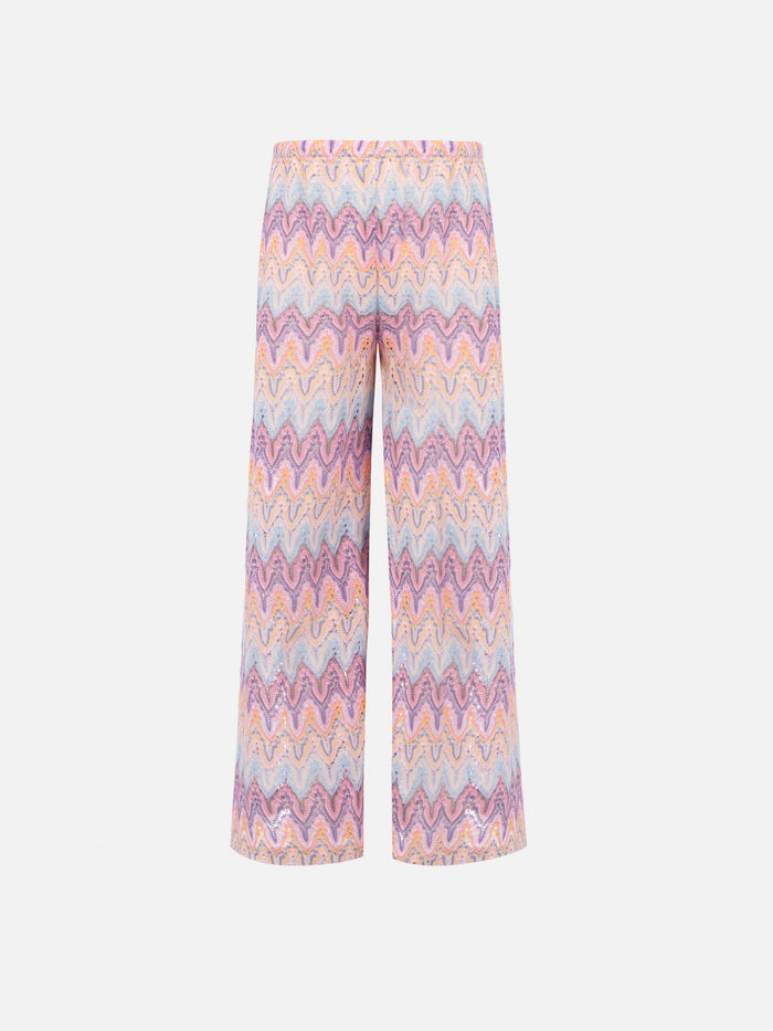 Amalia Jr Raschel Knit Wide-Leg Pink Trousers Pant
