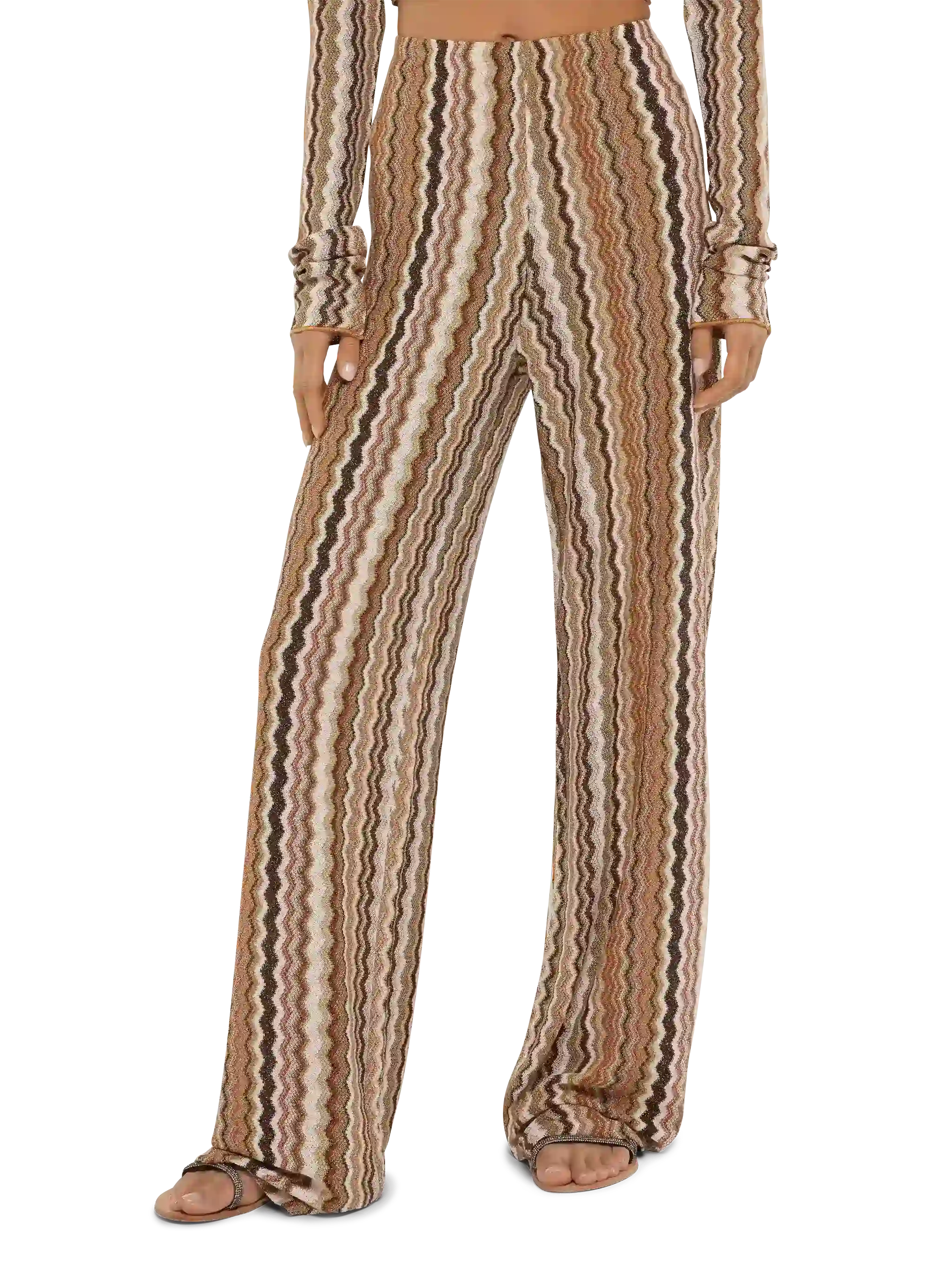 Amalia Wide-Leg Trousers Raschel Knit Brown Pant