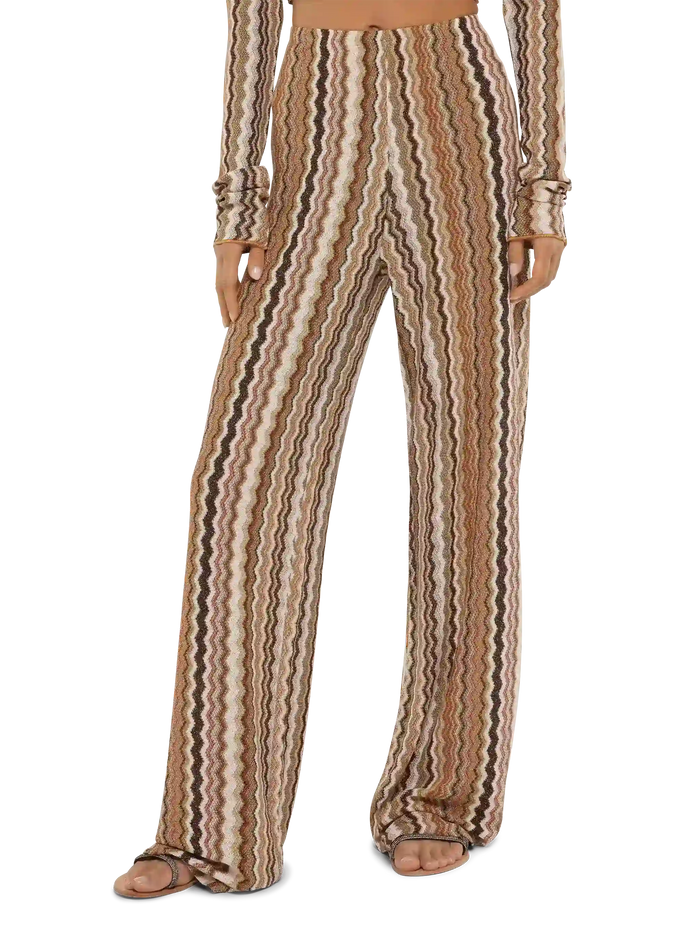 Amalia Wide-Leg Trousers Raschel Knit Brown Pant