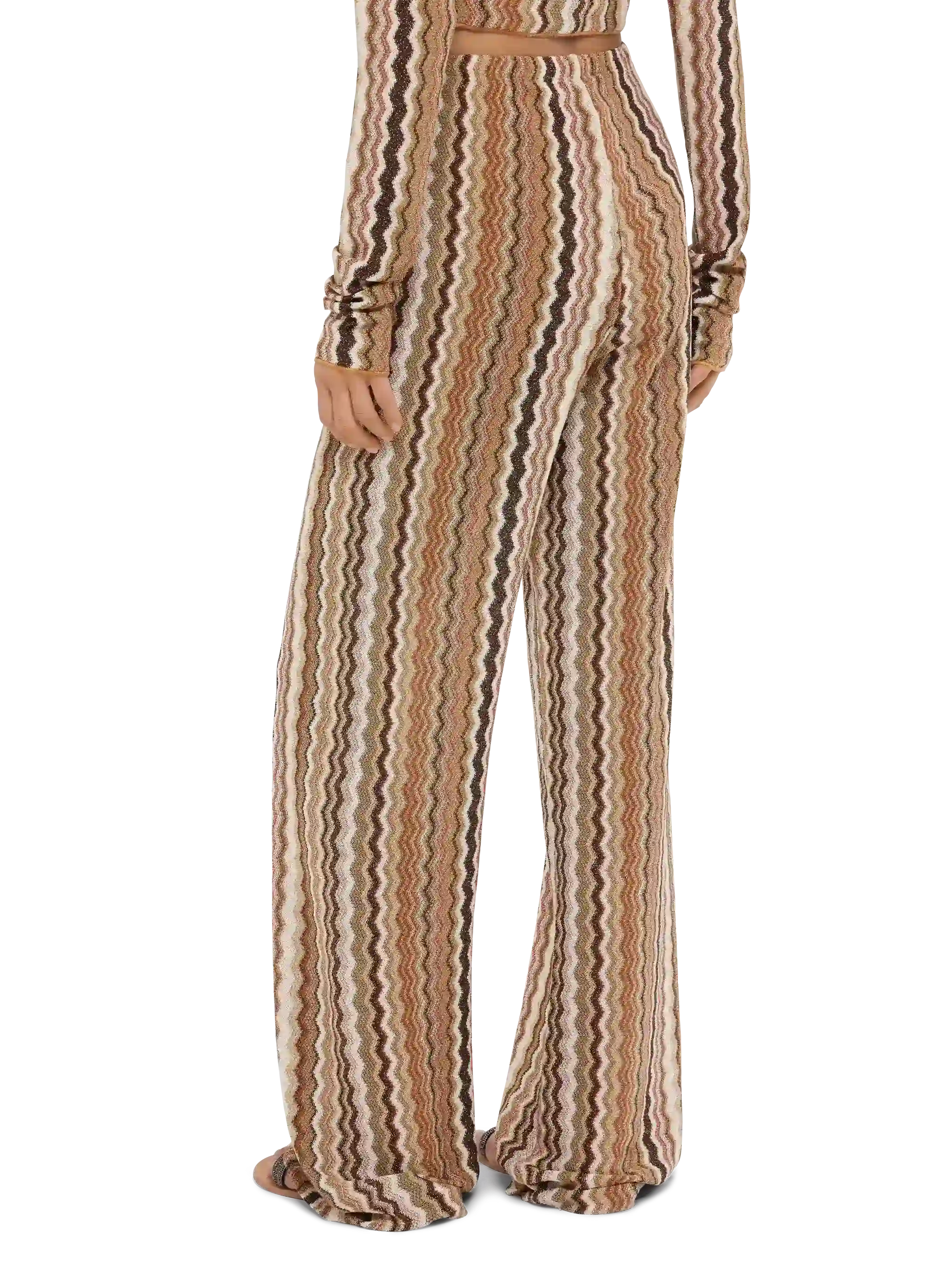 Amalia Wide-Leg Trousers Raschel Knit Brown Pant