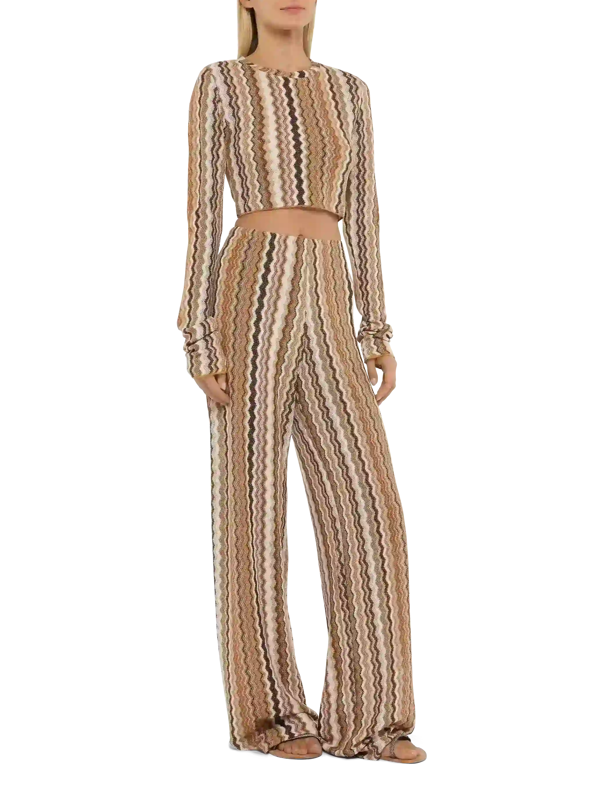 Amalia Wide-Leg Trousers Raschel Knit Brown Pant