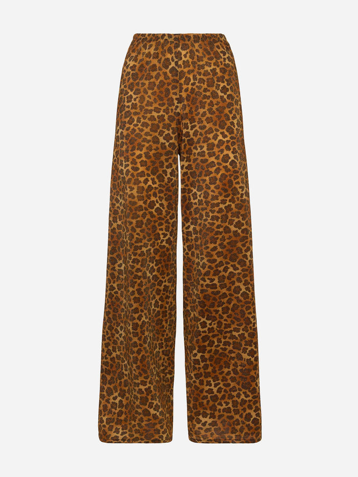 Amalia Leopard Lurex Wide-Leg Trousers Brown Pant
