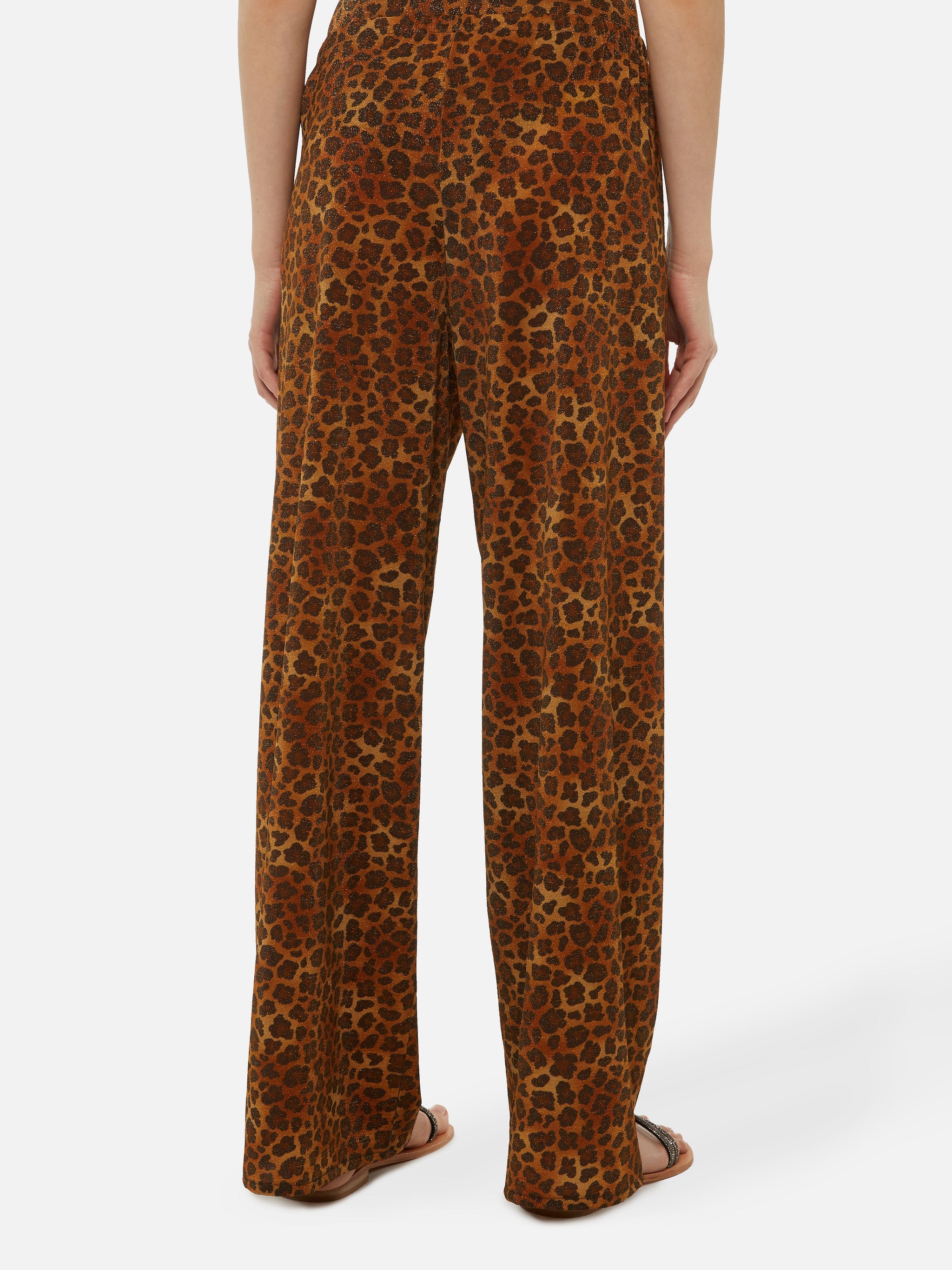 Amalia Leopard Lurex Wide-Leg Trousers Brown Pant