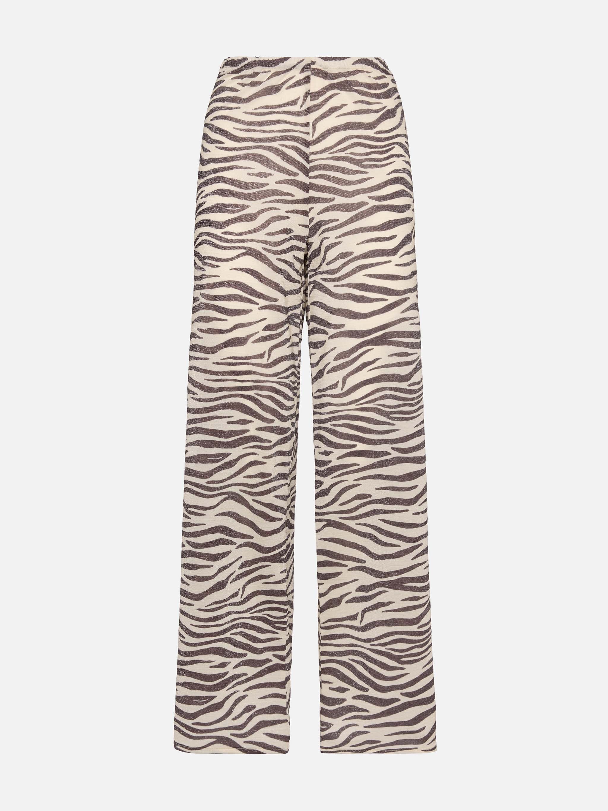 Amalia Zebra Lurex Wide-Leg Trousers White Pant