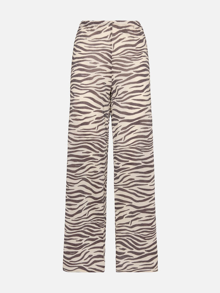 Amalia Zebra Lurex Wide-Leg Trousers White Pant