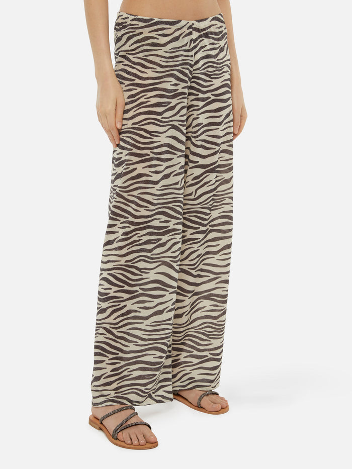 Amalia Zebra Lurex Wide-Leg Trousers White Pant