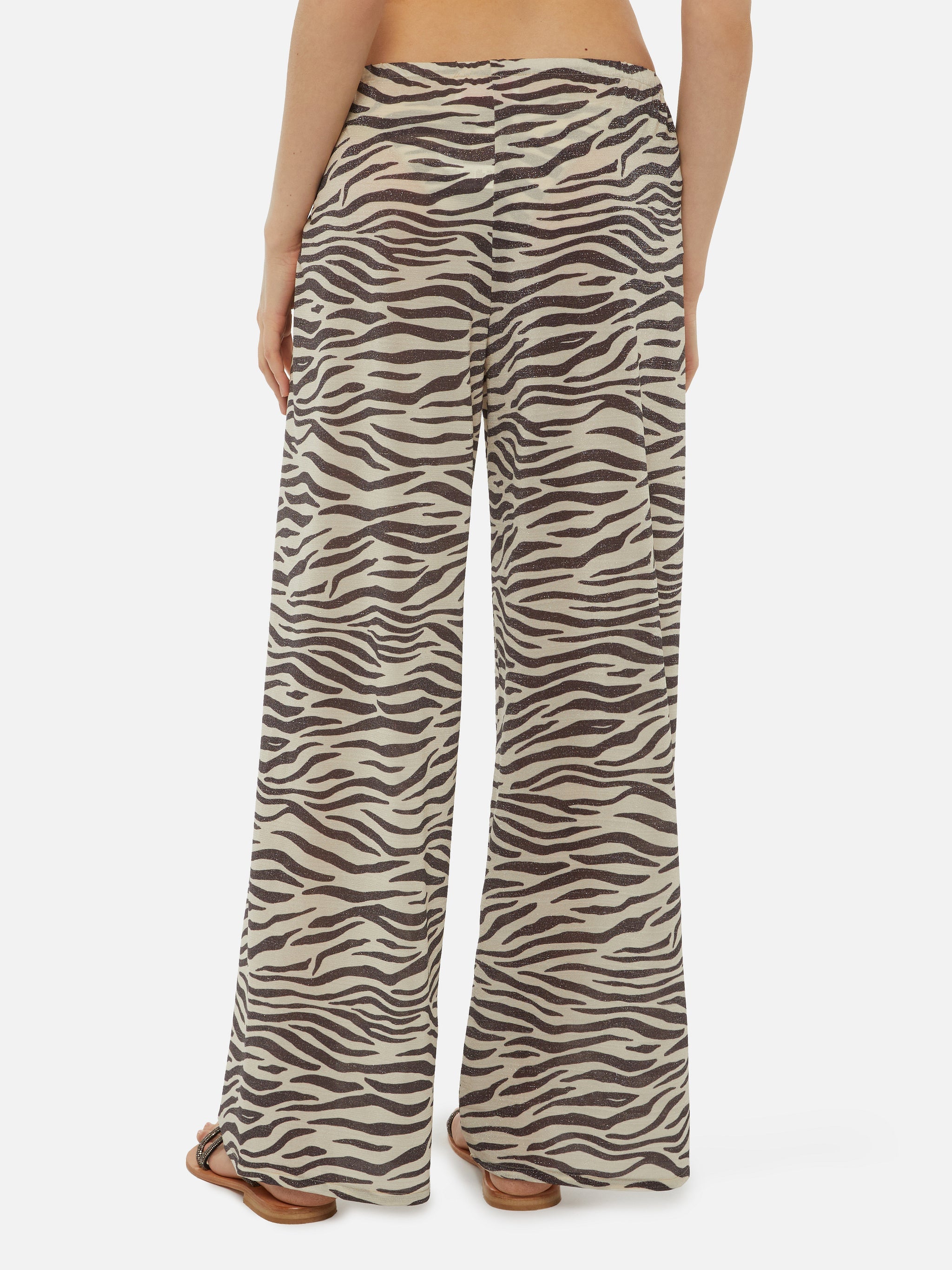 Amalia Zebra Lurex Wide-Leg Trousers White Pant