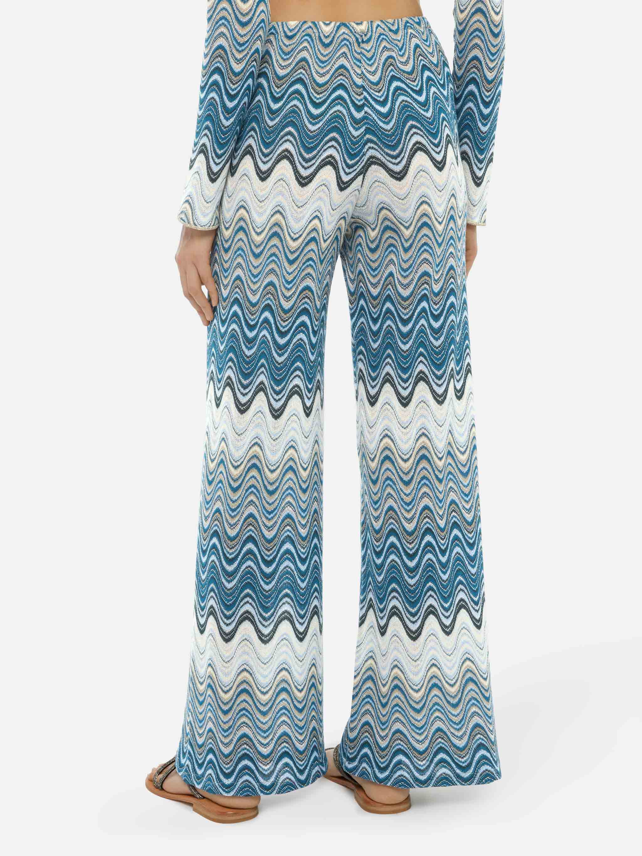 Amalia Wide-Leg Trousers Raschel Knit Green Pant