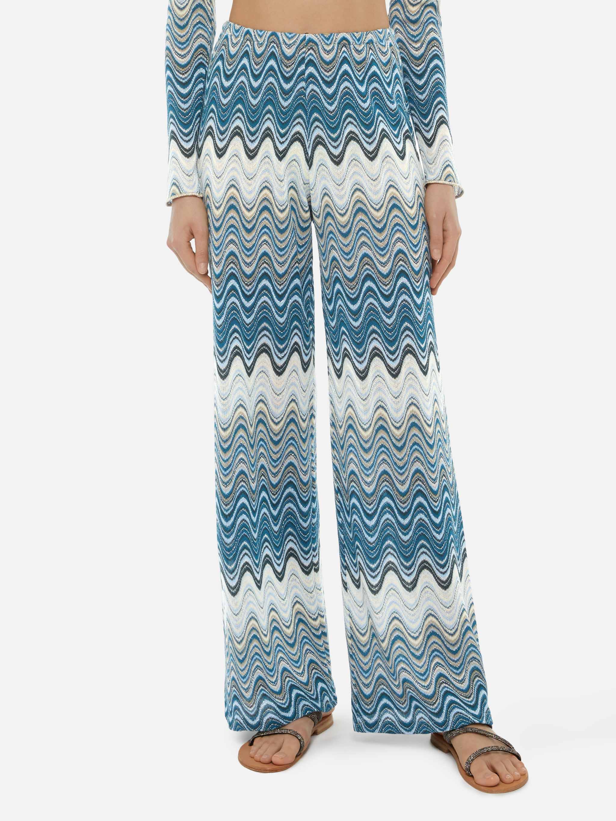 Amalia Wide-Leg Trousers Raschel Knit Green Pant
