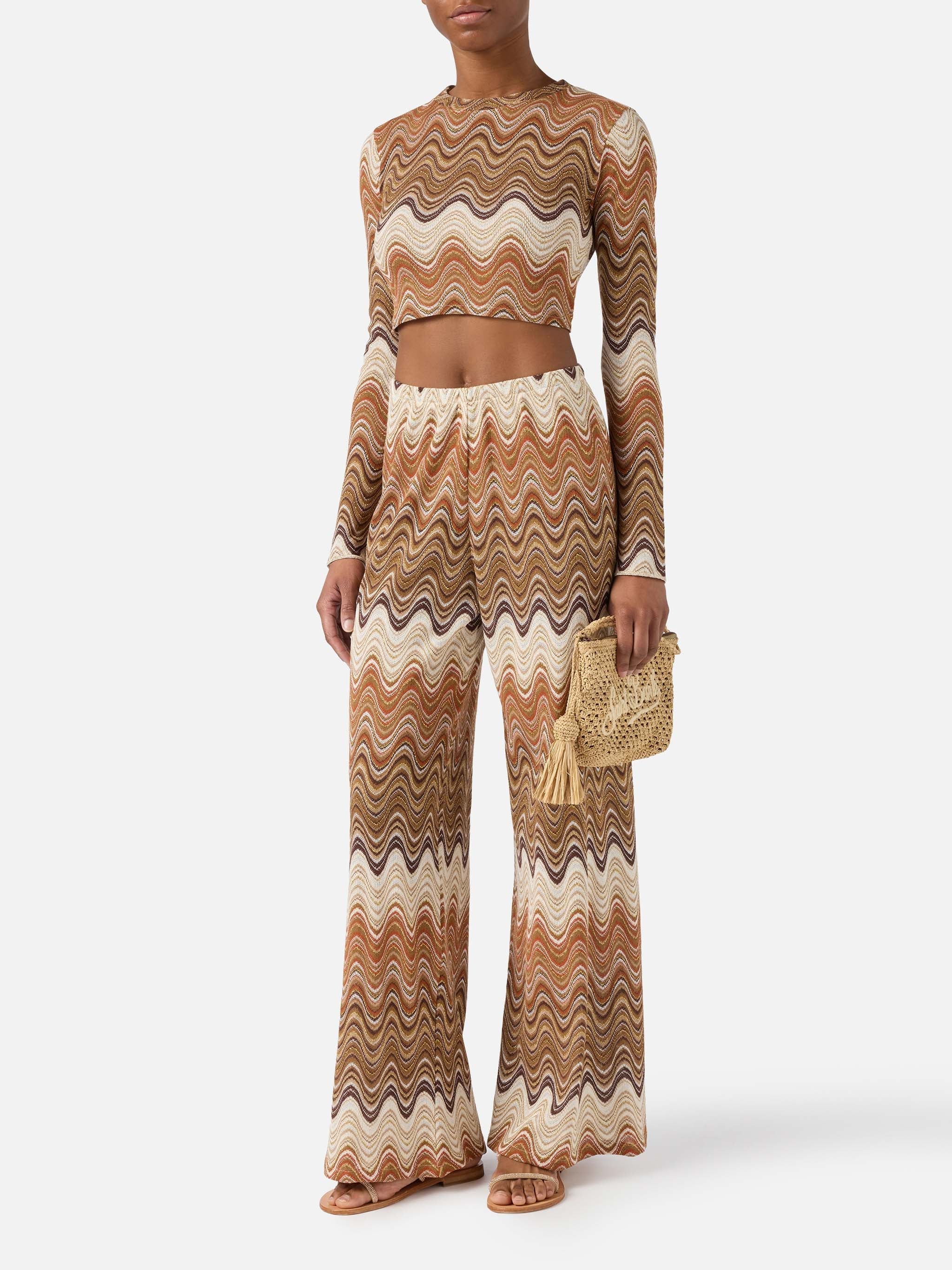 Brown Amalia Degradé Raschel Long Trousers Pant