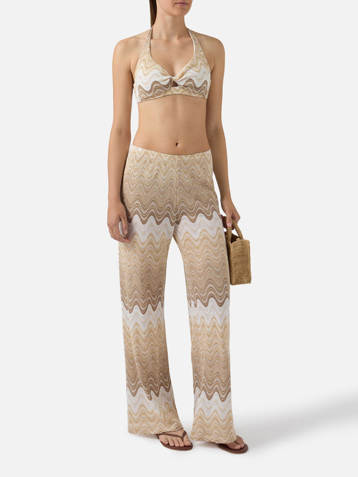Beige Amalia Degradé Raschel Long Trousers Pant