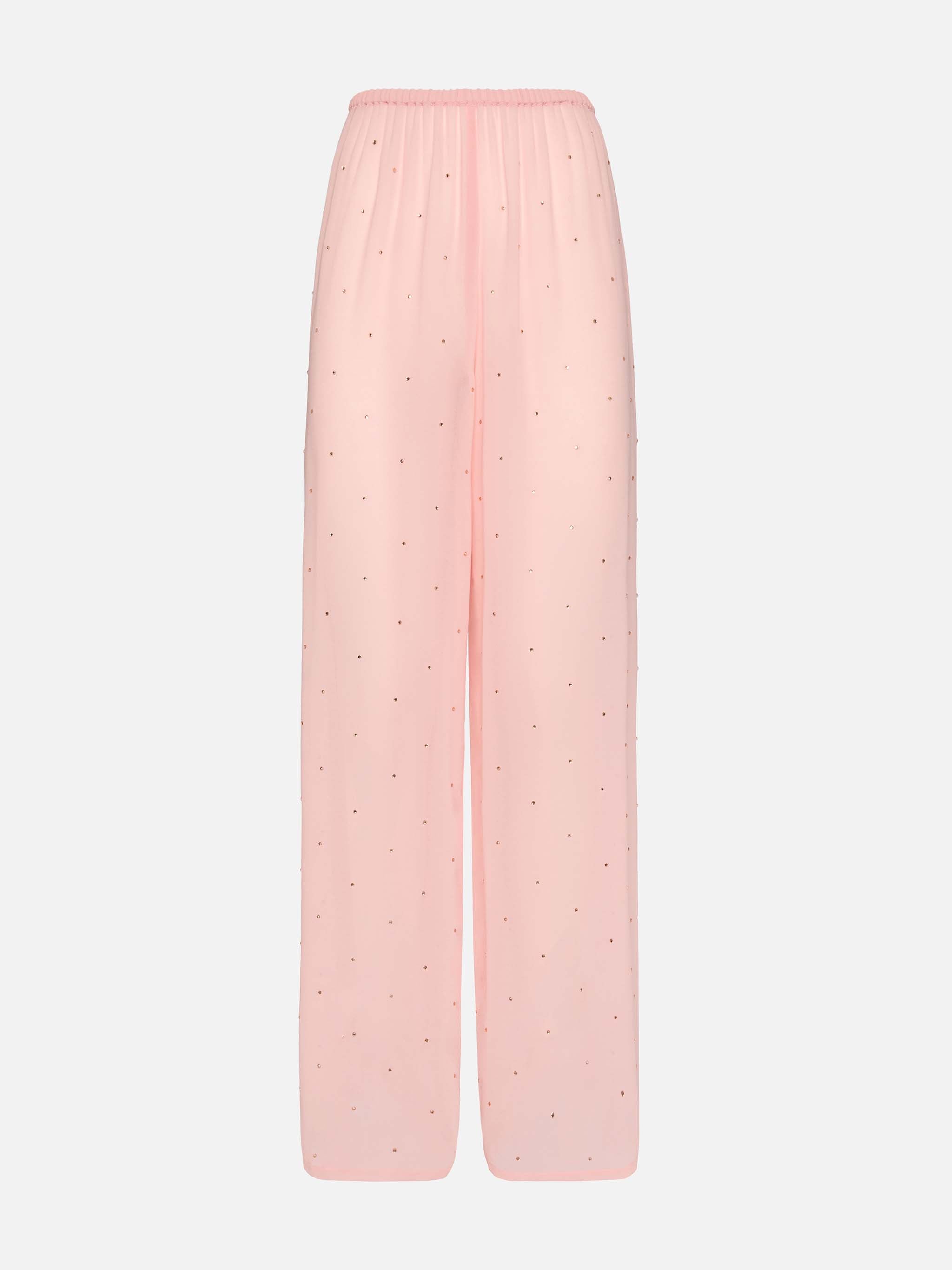 Amalia Pink Wide-Leg Georgette Trousers With Rhinestone Embellishment Pant