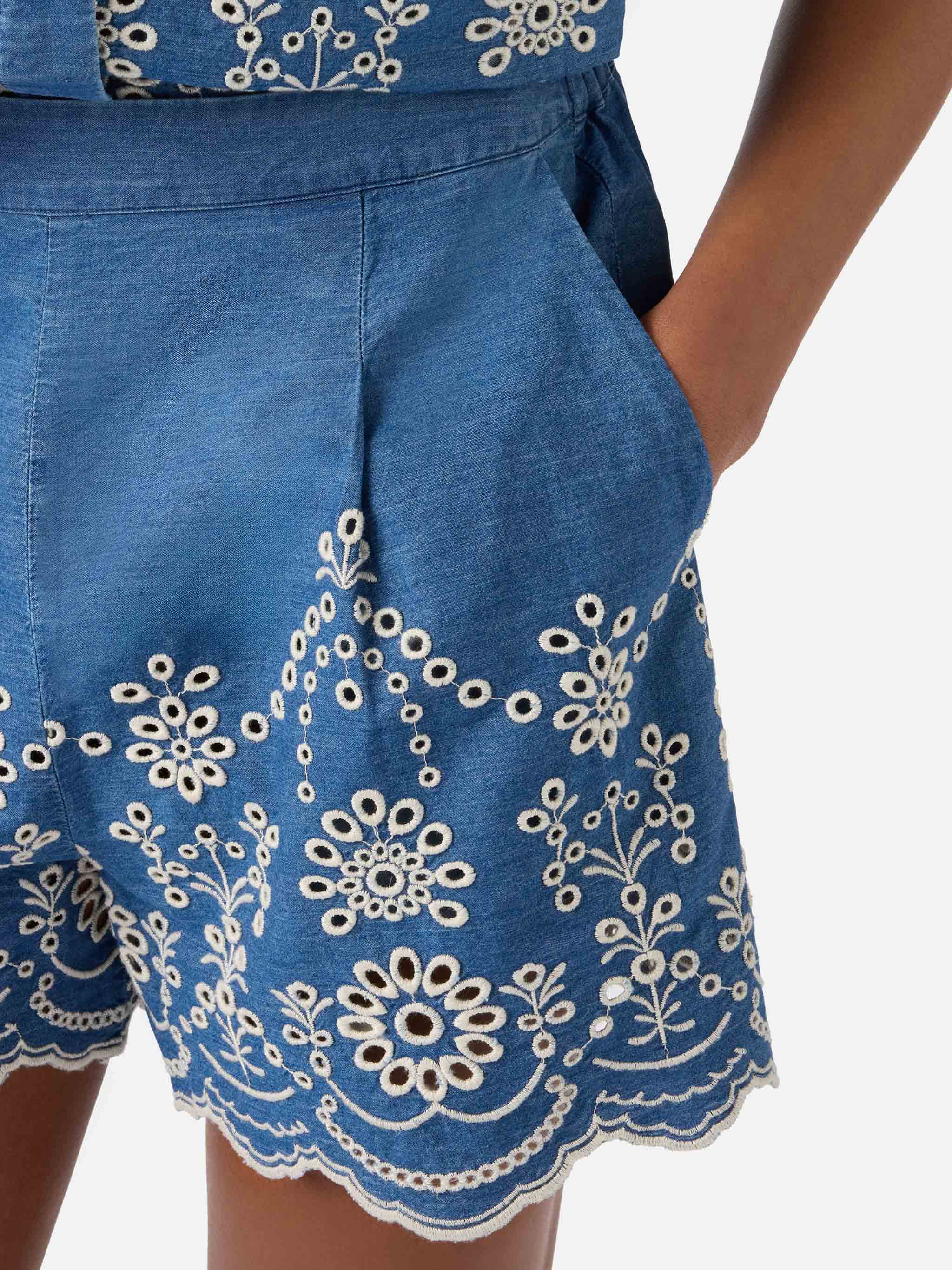 Amani Cotton Broderie Anglaise Shorts Blue Pant
