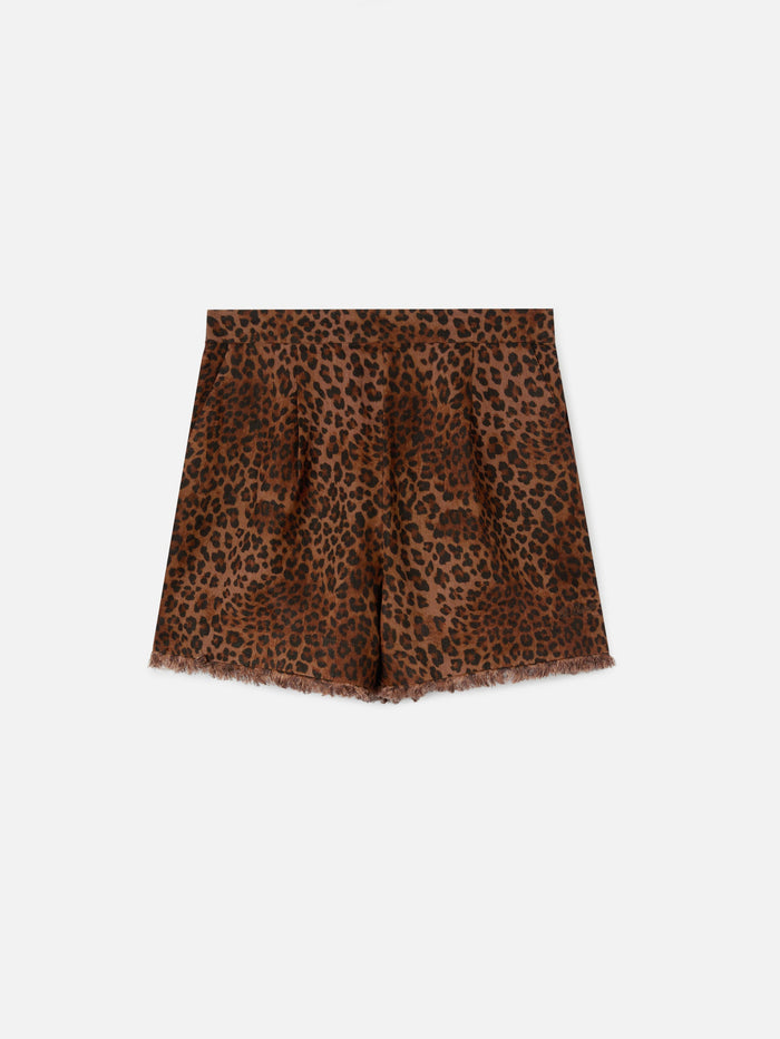 Amani Linen Leopard Print Shorts Brown Pant