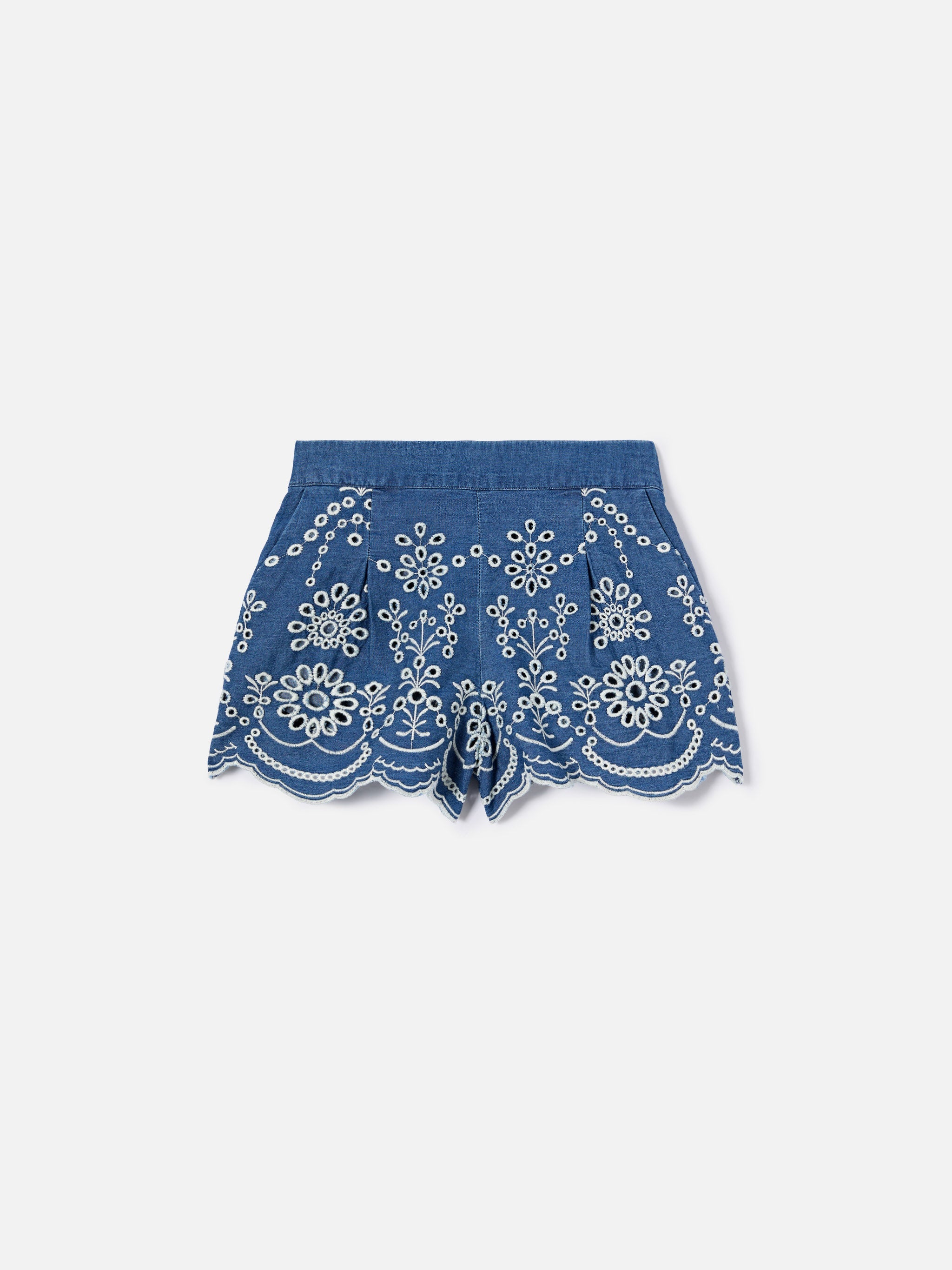 Amani Jr Chambray Shorts With Broderie Detailing Blue Pant