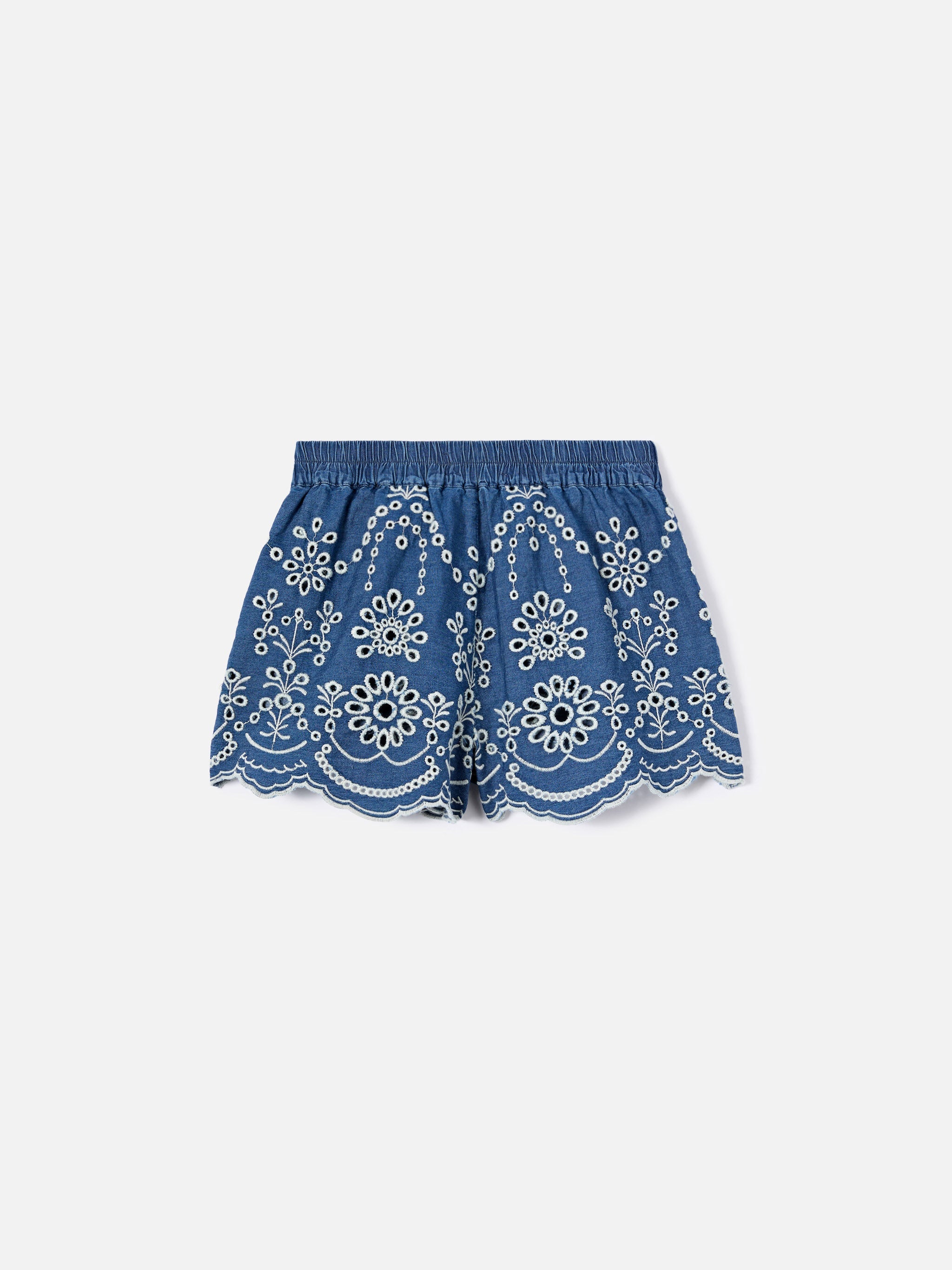 Amani Jr Chambray Shorts With Broderie Detailing Blue Pant