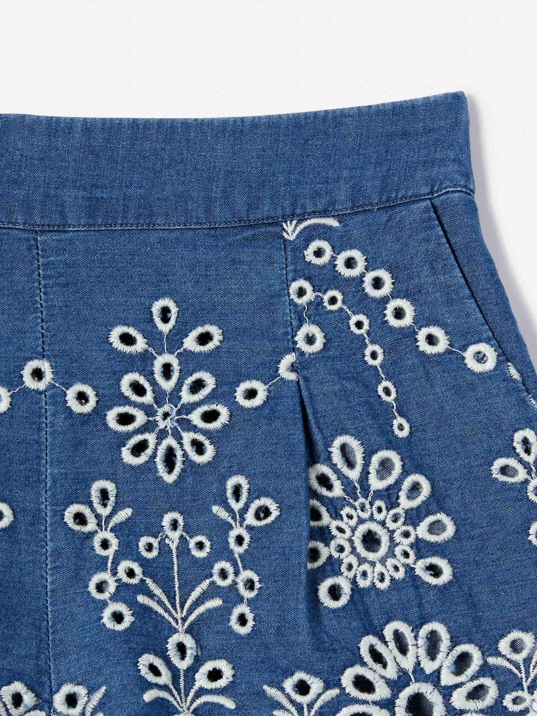 Amani Jr Chambray Shorts With Broderie Detailing Blue Pant