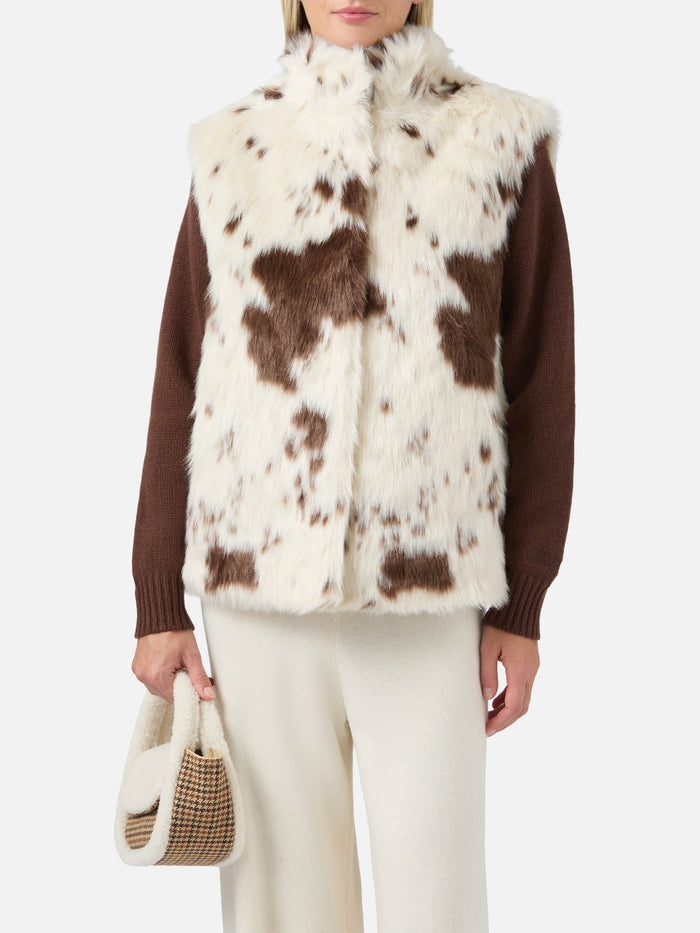Ambre Faux-Fur Gilet With Cow Print White Coat