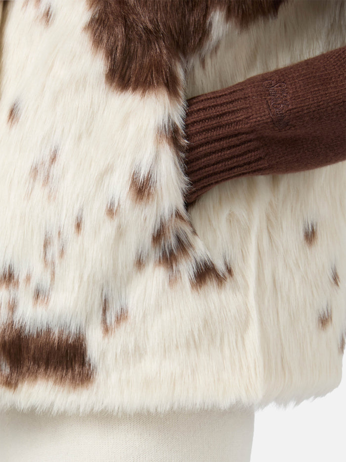 Ambre Faux-Fur Gilet With Cow Print White Coat