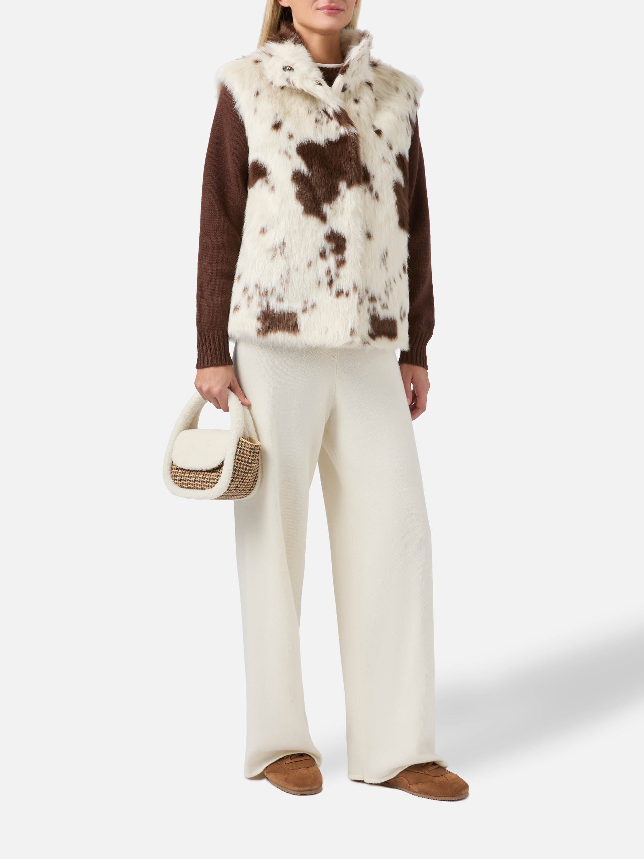 Ambre Faux-Fur Gilet With Cow Print White Coat