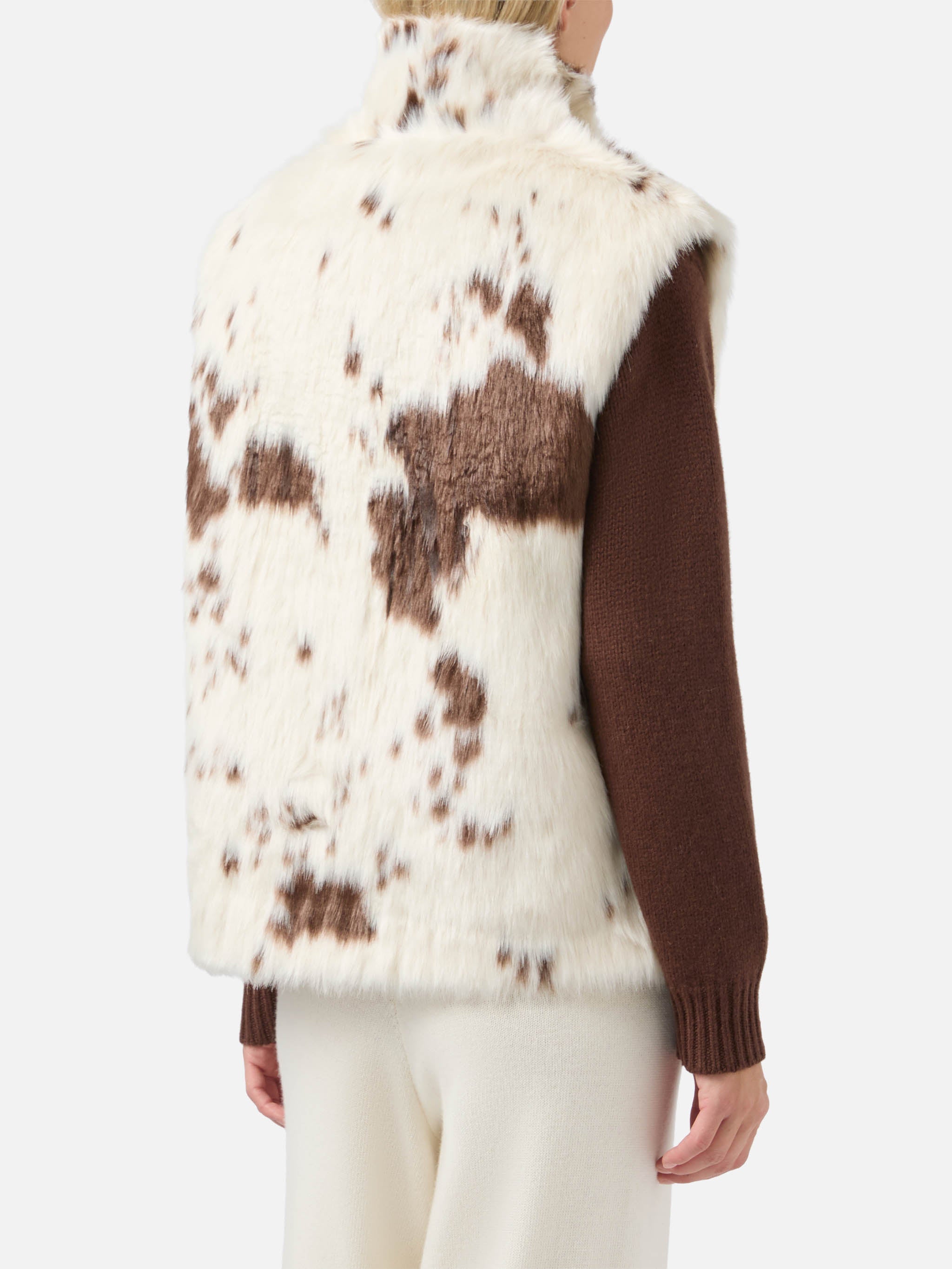 Ambre Faux-Fur Gilet With Cow Print White Coat