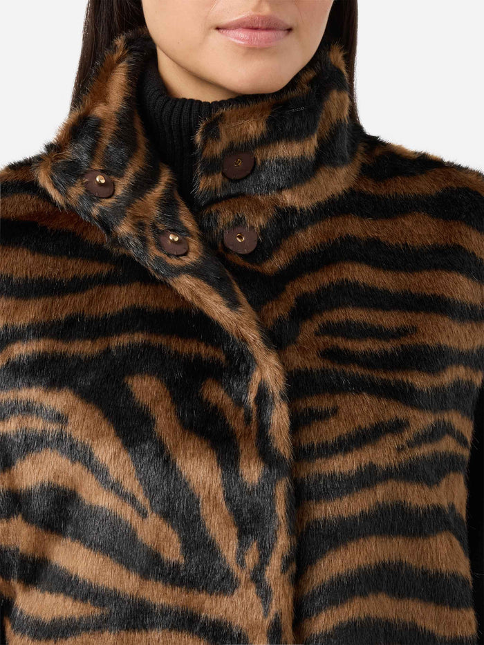 Ambre Faux-Fur Gilet With Zebra Print Brown Coat