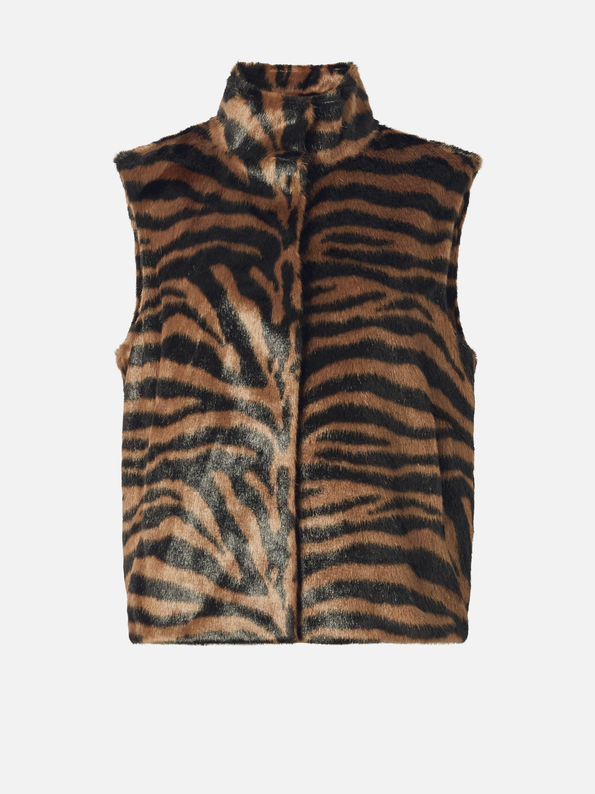 Ambre Faux-Fur Gilet With Zebra Print Brown Coat