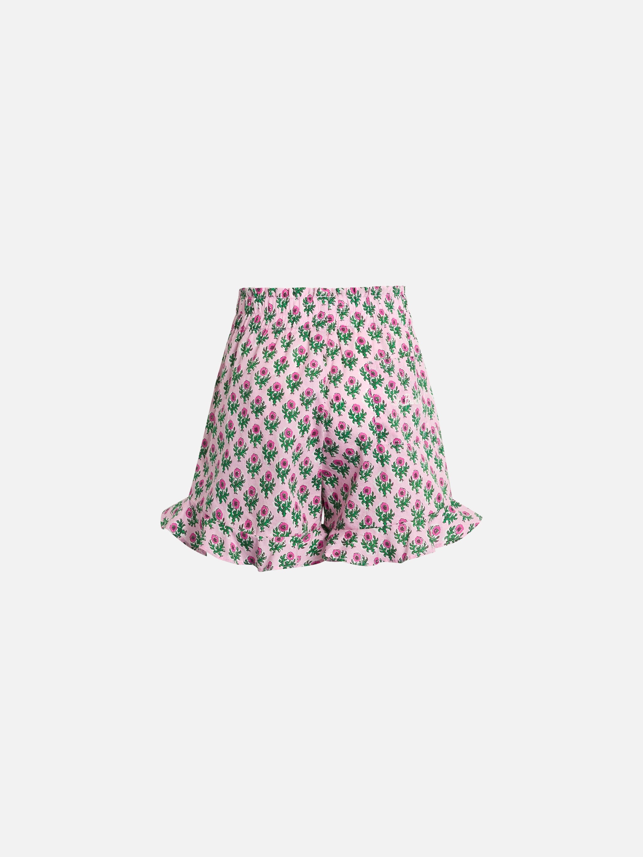Girl Cotton Ruffled Shorts Ander P With Flower Print Pink Pant