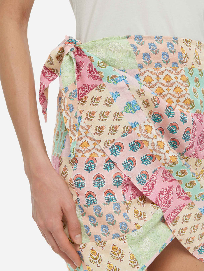 Angie Linen Mini Skirt With Floral Print