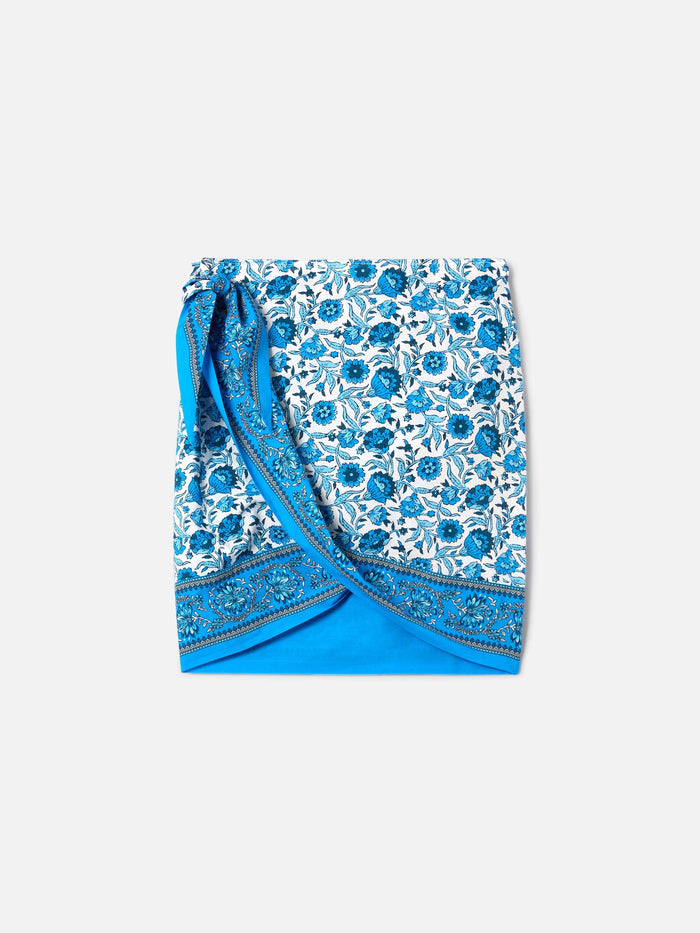Angie Voile Pareo Skirt With Floral Batik Print White