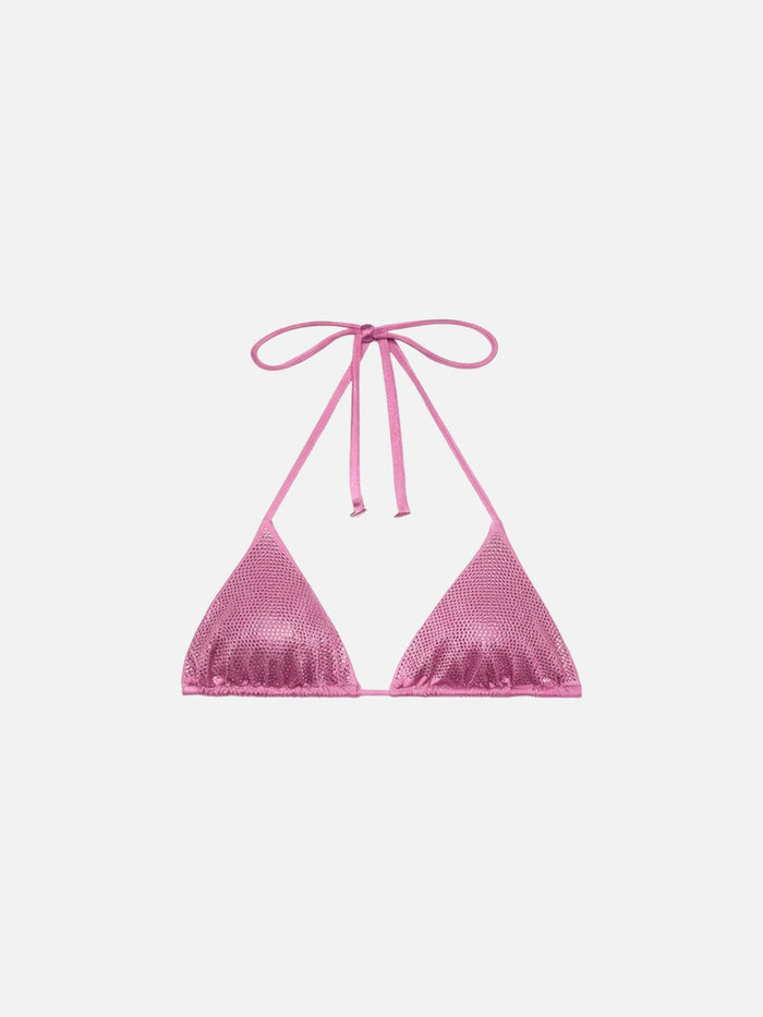 Annabelle Sliding Triangle Bikini Top With Pink Rhinestones