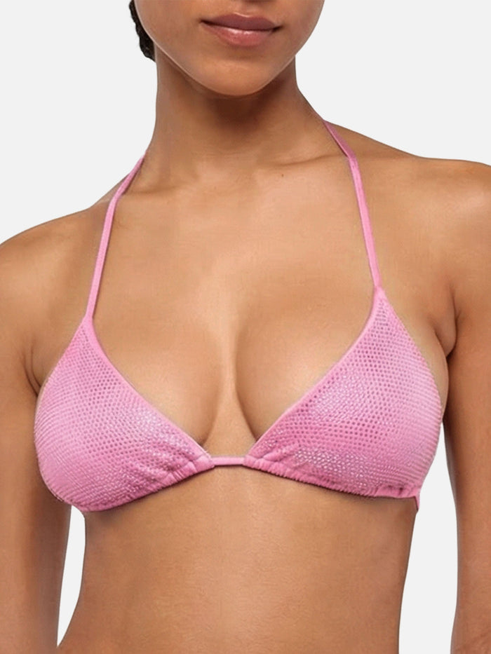 Annabelle Sliding Triangle Bikini Top With Pink Rhinestones