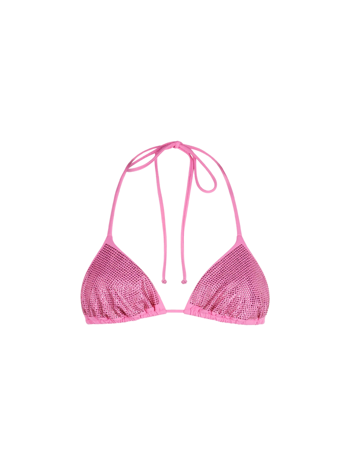 Annabelle Rhinestone Triangle Bikini Top Pink