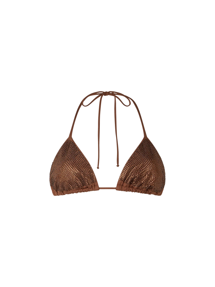 Annabelle Rhinestone Triangle Bikini Top Brown