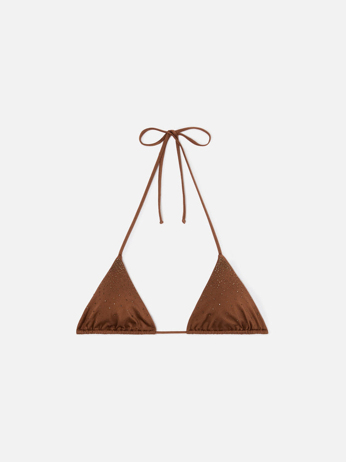 Annabelle Triangle Bikini Top Brown With Applied Strass Details