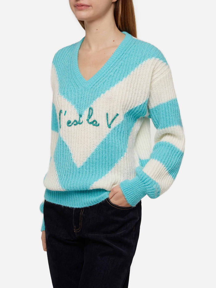 Annecy Soft Cropped Sweater With Diamond Pattern And V-Neck Green
