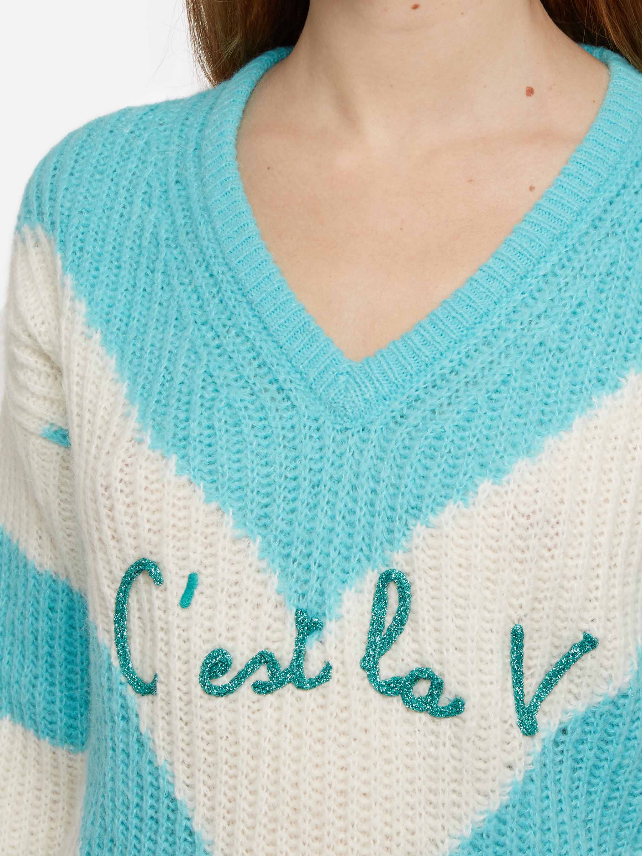 Annecy Soft Cropped Sweater With Diamond Pattern And V-Neck Green