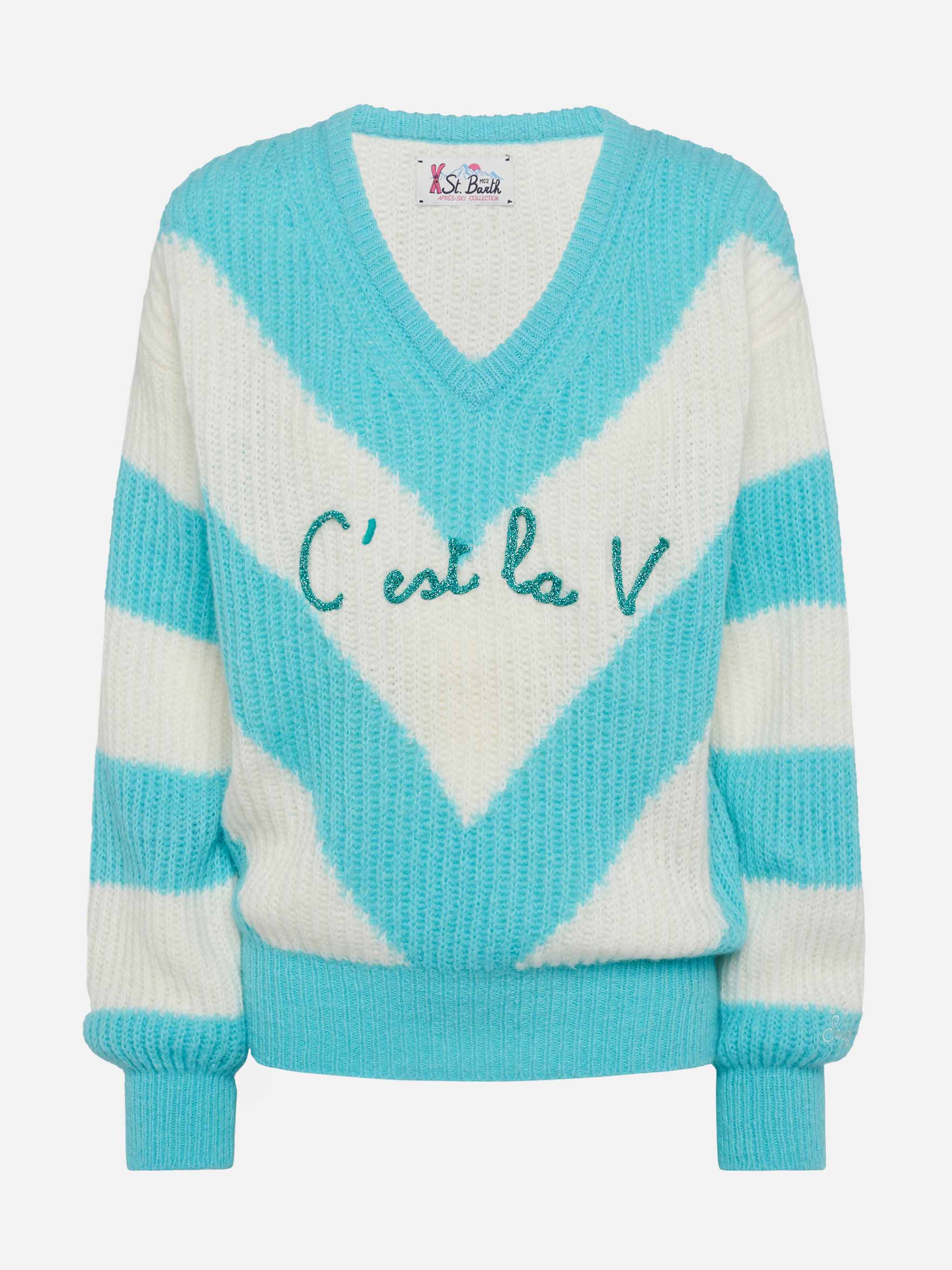 Annecy Soft Cropped Sweater With Diamond Pattern And V-Neck Green