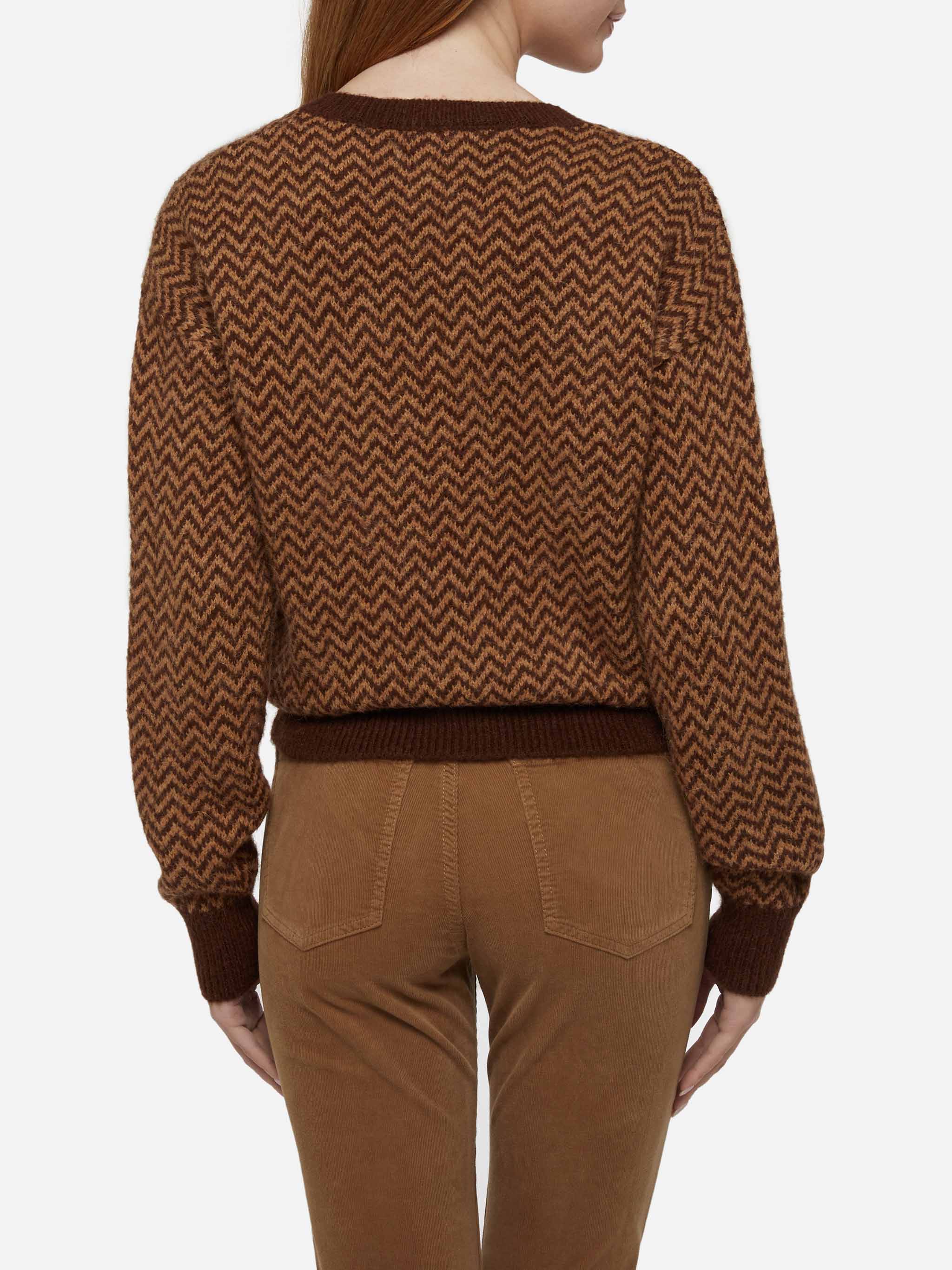 Annecy Soft Sweater With Diamond Pattern And V-Neck Brown
