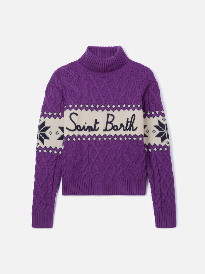 Purple Anton Braided Sweater Half Turtleneck With Logo