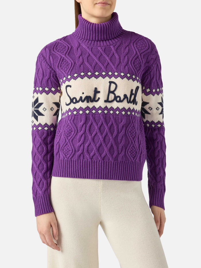 Purple Anton Braided Sweater Half Turtleneck With Logo