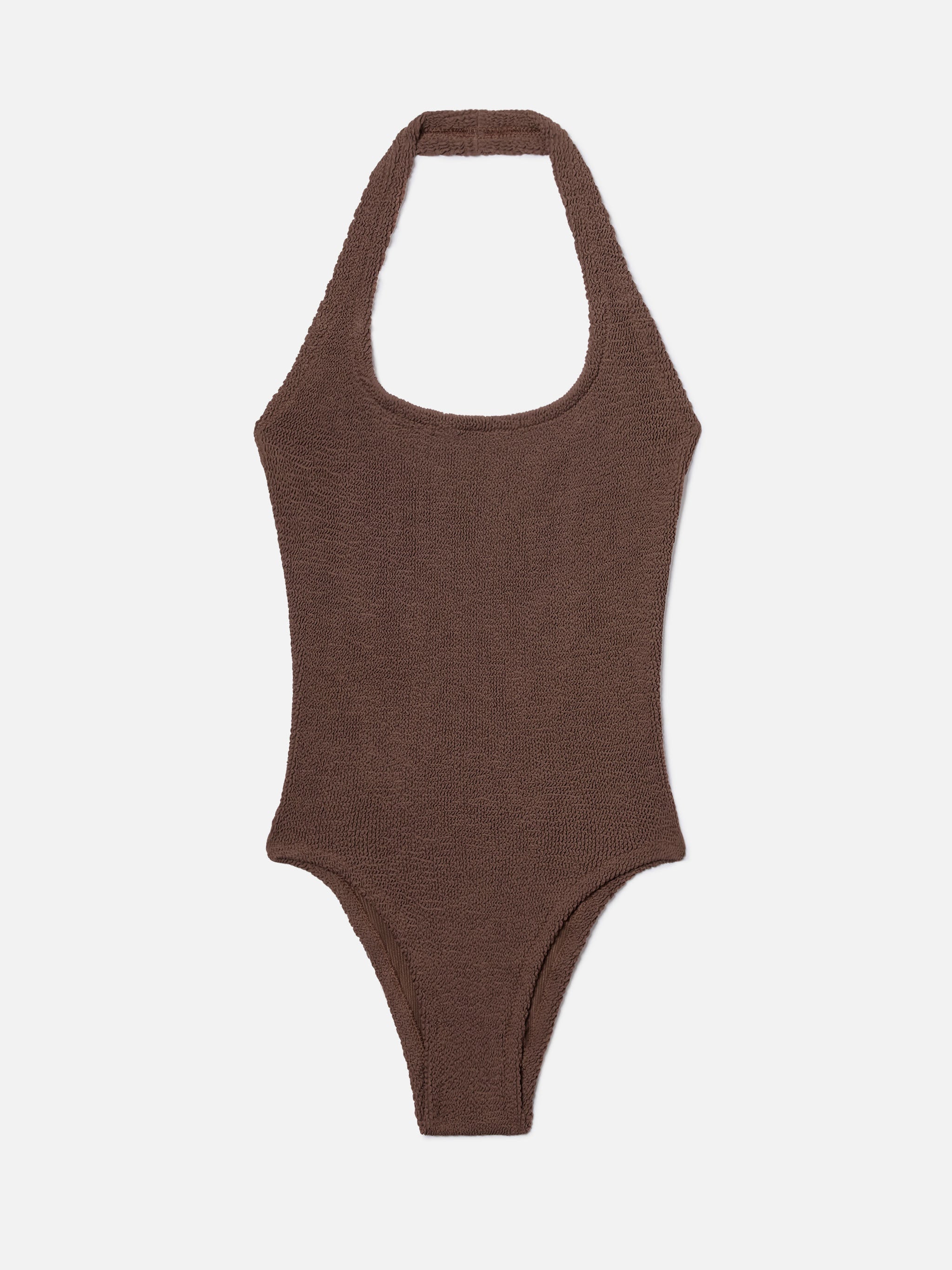Aria One-Piece Swimsuit Brown Crinkle Fabric One Piece