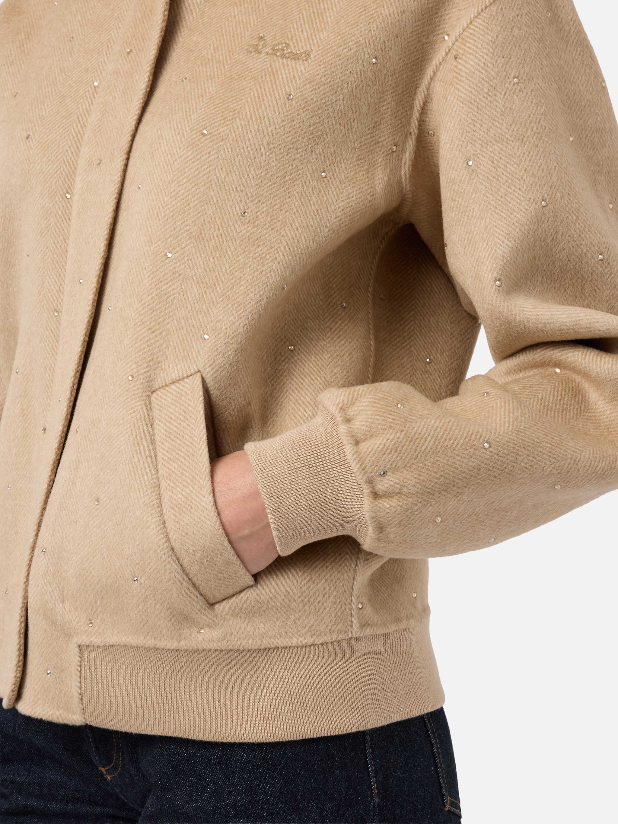 Adrien Double-Face Herringbone Bomber With Rhinestones Brown Jacket