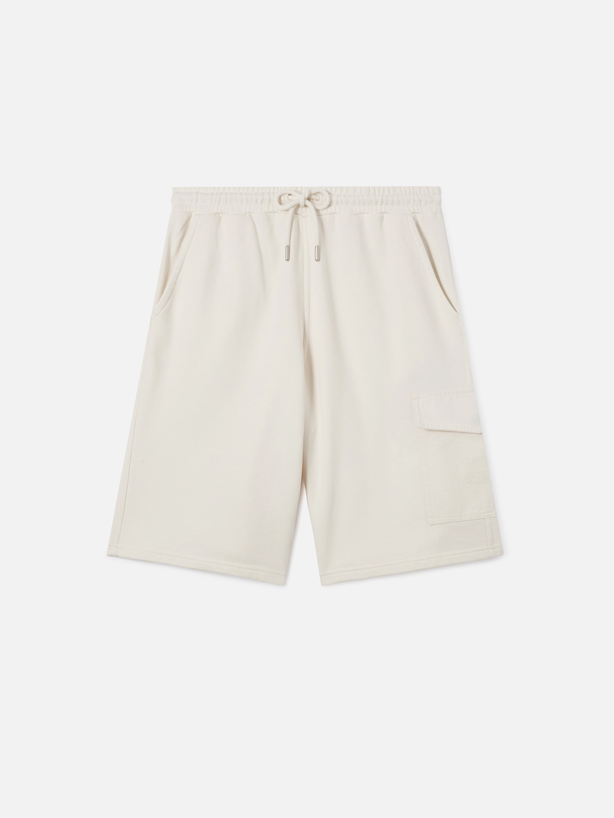Argo Solid Cream Fleece Bermuda Shorts With Cargo Pocket White Pant